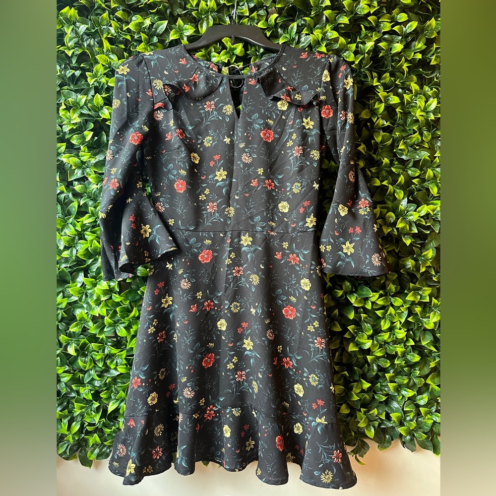 Black Floral Ruffle Mini Dress